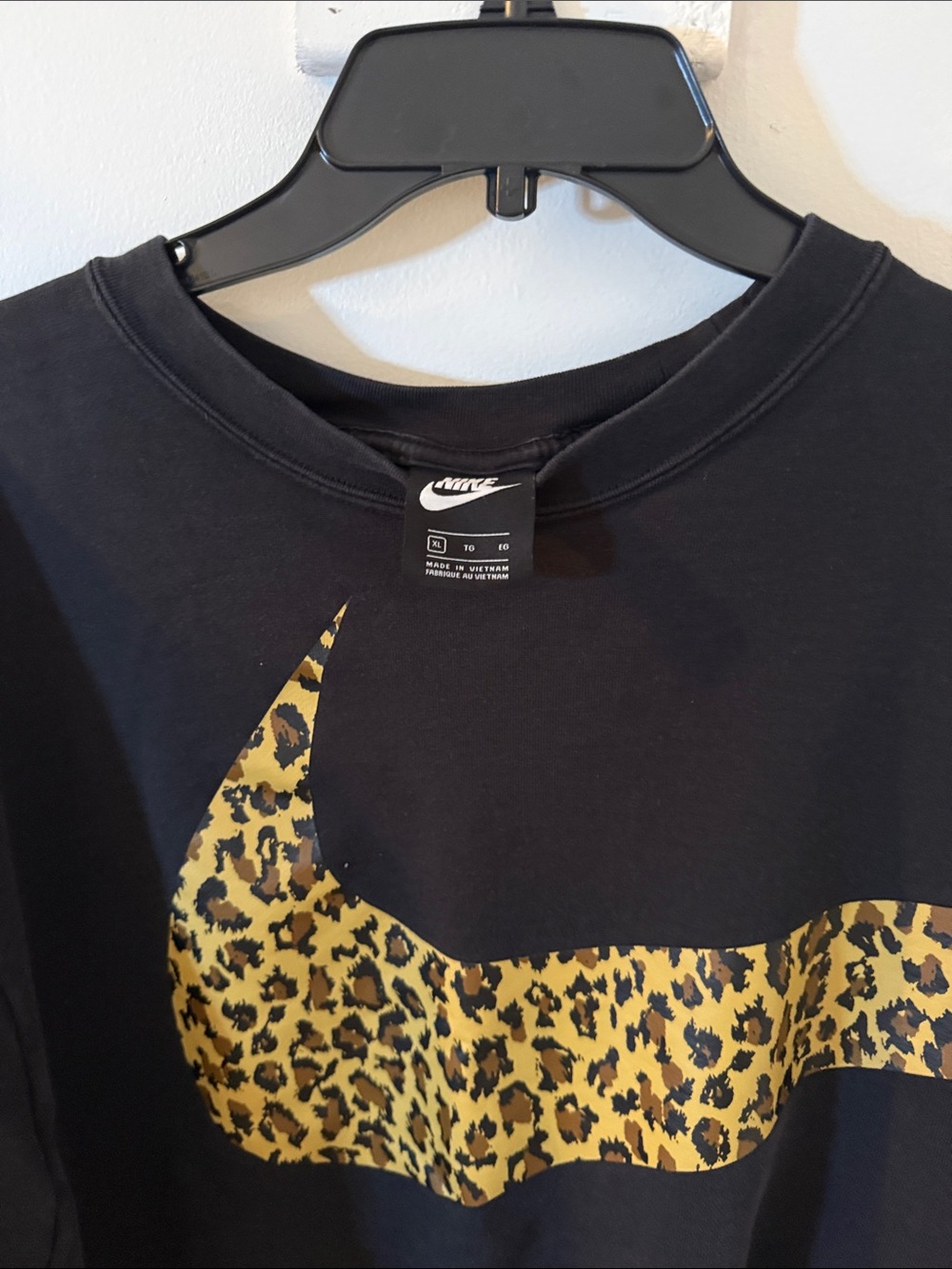Nike Black Crewneck Sweatshirt with Leopard Swoosh